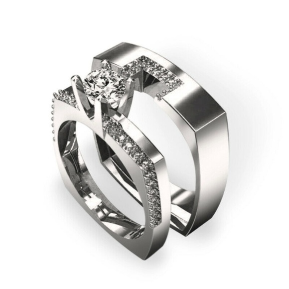 Jewelry - 2 pc set 925 Silver White Sapphire Rings New